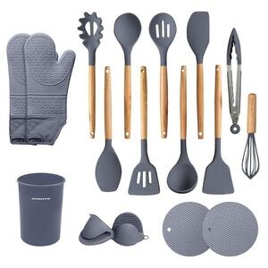 Ovente 17 Pc Silicone Nonstick Heat Resistant Utencils Non Toxic New